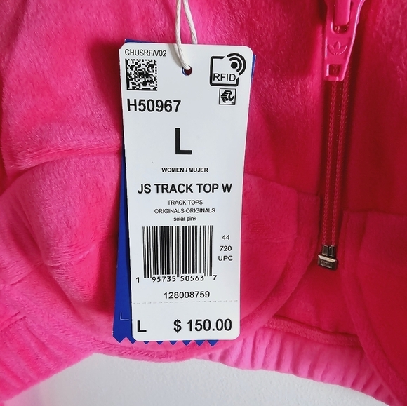 NWT Jeremy Scott Adidas Originals JS Track Crop Top Jacket Velour Solar Pink L - Picture 6 of 8